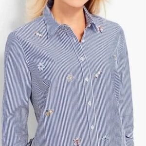 Talbots | Rhinestone Flowers & Garden Insect Stripe Button Down Shirt